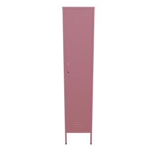 The Bexley Tall single door storage locker in flamingo pink , against a white background.